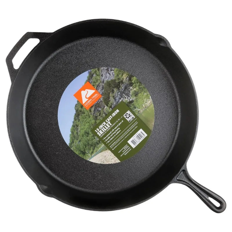 COOLKLICK 15" Cast Iron Skillet with Handle and Lips