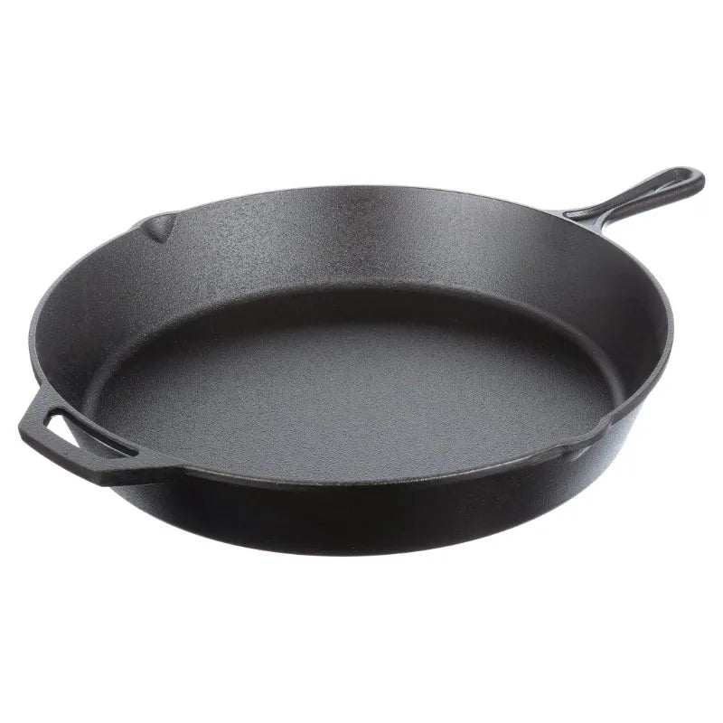 COOLKLICK 15" Cast Iron Skillet with Handle and Lips