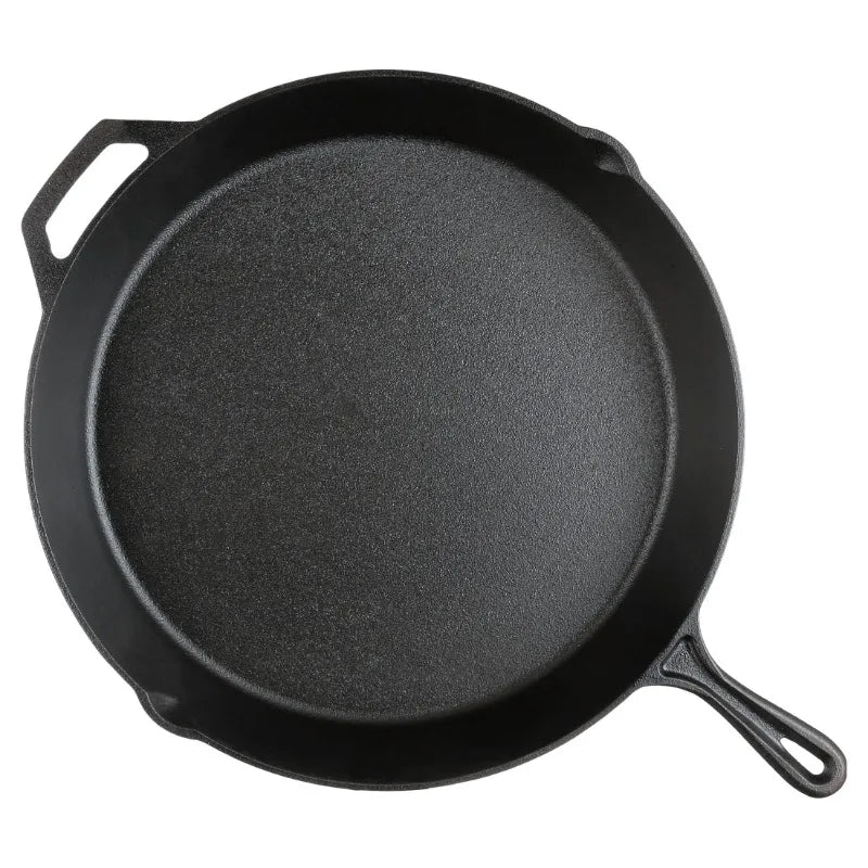 COOLKLICK 15" Cast Iron Skillet with Handle and Lips